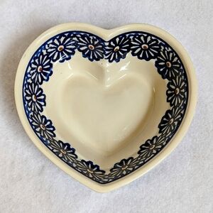 Polish Pottery Heart Shaped Bowl with Floral Design